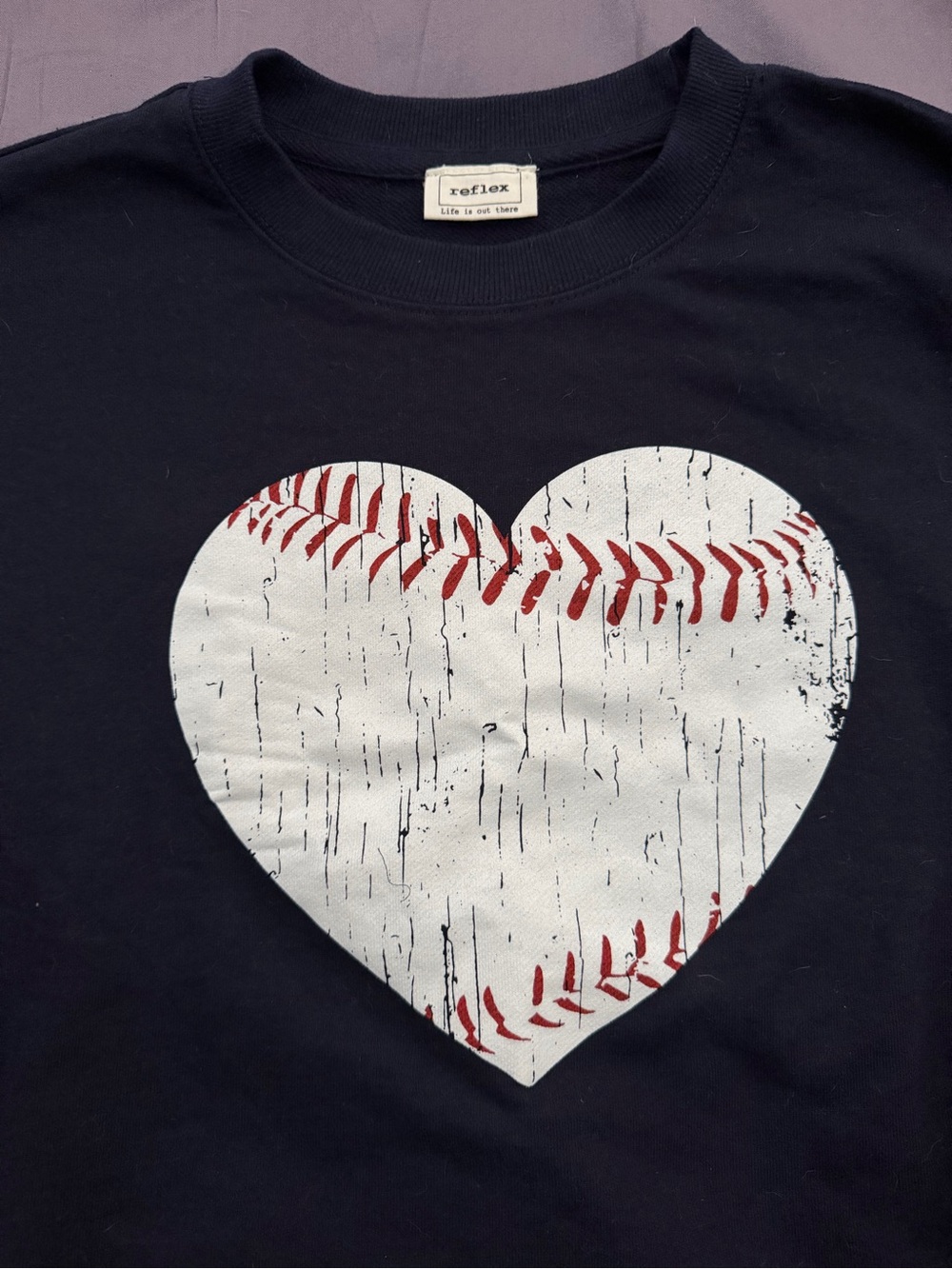 Reflex Black Tee with White Baseball Heart and Red Stitching